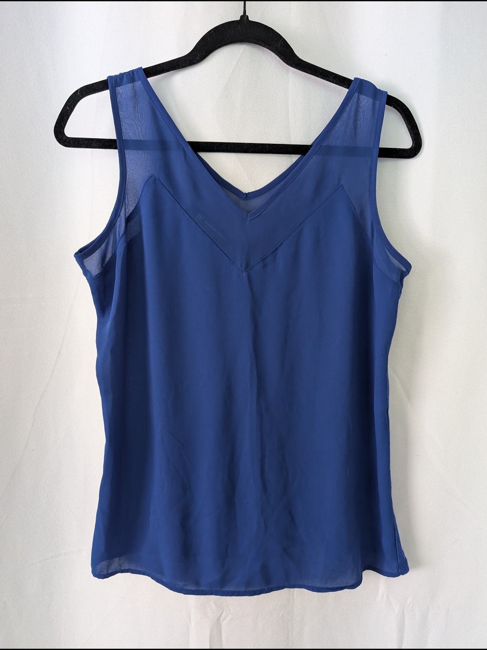 INC International Concepts Royal Blue V-Neck Sheer-Panel Tank